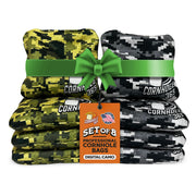 Cornhole365 front view of digital camo bag set showing regulation look and appeal