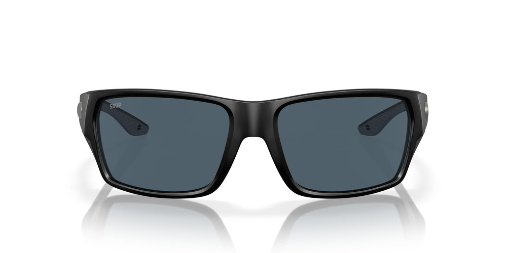 Costa Del Mar Tailfin front view showing matte black frame and grey lenses for versatile style