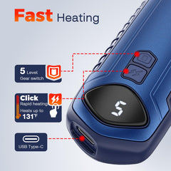Cozyverge close-up of LED display showing temperature and battery status for clarity