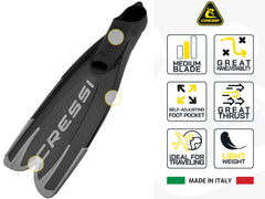 Cressi Agua blade profile showing lightweight construction and smooth thrust