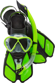 Cressi Bonete Set front view showing mask snorkel fins in lime for easy packing