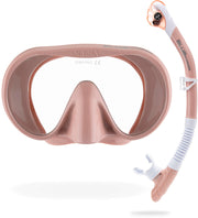 CRESSI front packaging showing the rose gold mask and snorkel, travel-ready convenience