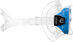 Cressi Onda closeup of tempered glass lens showing clear optics and durability