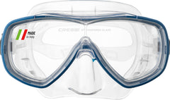 Cressi Onda front view showing wide single-lens and clear skirt for expansive vision