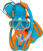 Cressi full set front view showing mask snorkel fins and bag, ready for travel