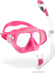 Cressi Rombo mask front packaging showing compact kids set and clear view benefit