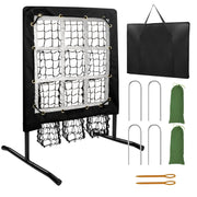 Cricosner pitching net front view showing nine target holes and strike zone for focused practice
