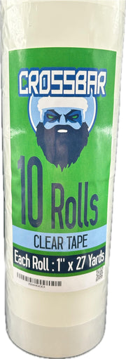 Crossbar clear shin guard tape pack front showing ten rolls and benefits