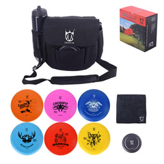 CROWN ME front view of full disc golf starter kit showing organized gear