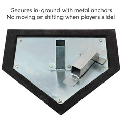 Crown Sporting Goods home plate beside ruler for scale showing regulation-size accuracy