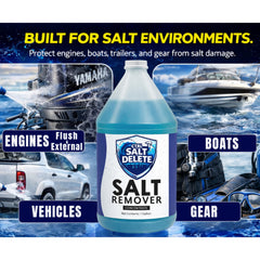 CTRL+SALT+DELETE being sprayed on a boat hull to lift salt for easier rinsing and improved appearance