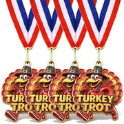 Cunno front view of turkey trot medal showing festive design and instant recognition