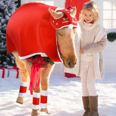 Cunno leg wraps fastened on horse leg showing secure fit benefit: adjustable support
