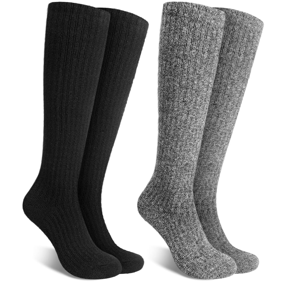 Cutecrop front view of two striped alpaca wool socks showing warm design and fit
