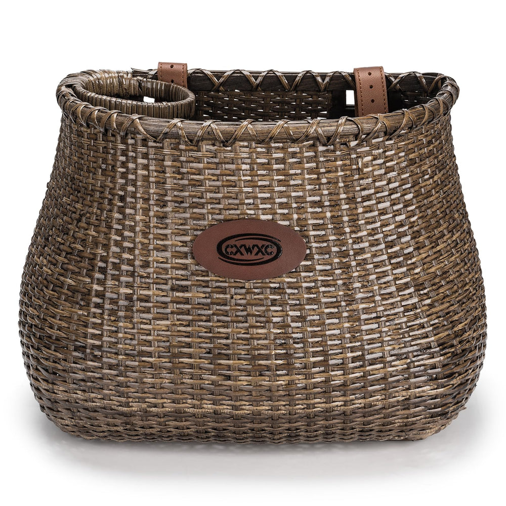 CXWXC front view of rattan bike basket showing classic charm and organized storage