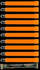 Cyalume front packaging pack of ten orange glow sticks showing durable design and quick use