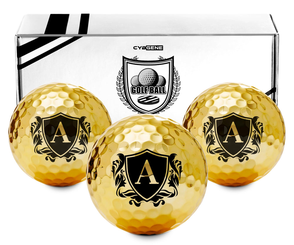 CybGene front packaging showing three gold golf balls and premium presentation