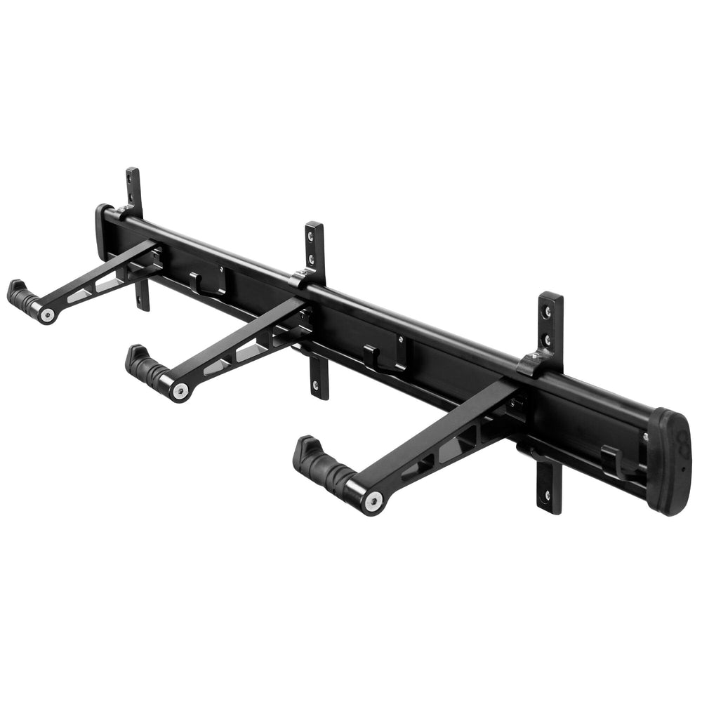 CyclingDeal front view of 3-bike wall rack showing compact storage benefit