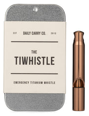 DAILYCARRYCO. TiWhistle front view showing rose gold finish and clear signaling benefit