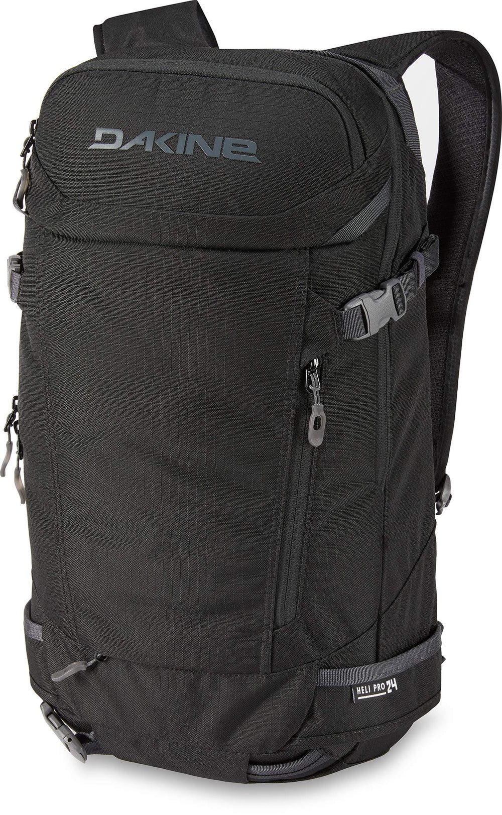 Dakine Heli Pro front view showing carry straps and pockets for organized access