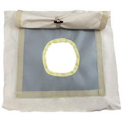 DANCHEL OUTDOOR front view of stove jack showing full canvas panel and flap, weather protection