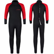 Dark Lightning front view red wetsuit showing snug fit and easy movement