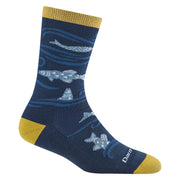 Darn Tough Vermont Homer Crew front view showing aquatic pattern and cuff for easy styling