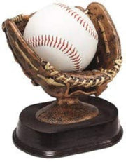 Decade Awards bronzed glove front view showing baseball display and trophy presence