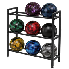 DECORDEEP front view of rack showing organized nine-ball capacity and space-saving benefit