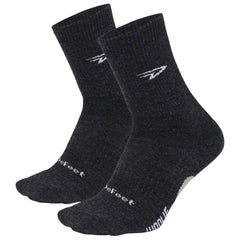 DEFEET Woolie Boolie front packaging showing charcoal pair and two-pack benefit