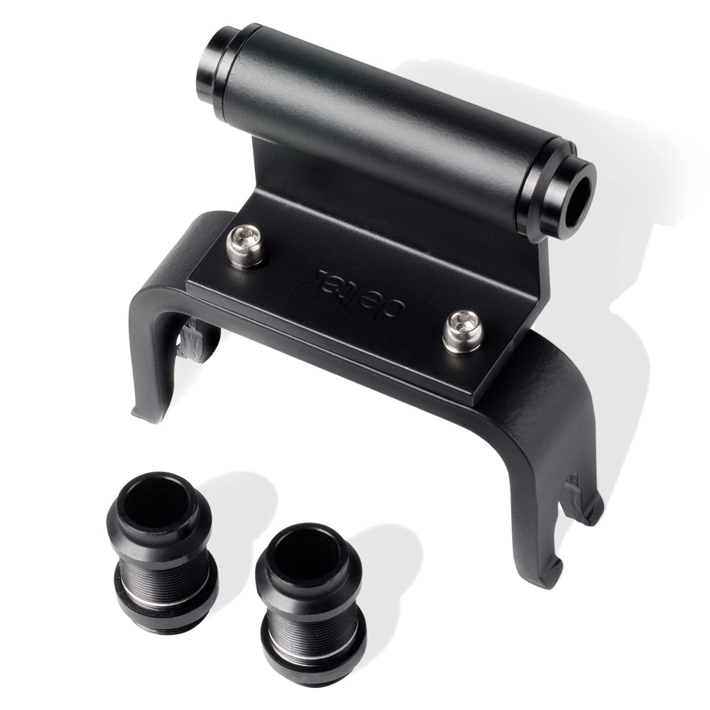 Delta front view of fork mount showing secure axle clamp and easy setup