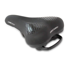 Delta front view of large comfort saddle showing wide platform and support benefit