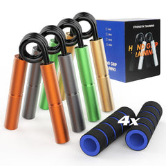 Demiwise front view of four grippers showing compact portable kit and progressive resistance