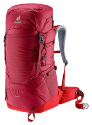 Deuter Fox 30 front view in Masala-Cherry showing organized pockets and clean silhouette for easy packing
