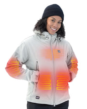 DEWBU front view ice grey jacket showing full heated design and fit benefits