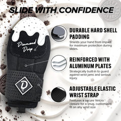 Diamond Drip neoprene back detail showing stretch comfort and secure fit during play