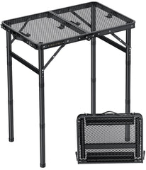 Diceaynico front view showing folded table and latch for easy transport