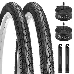 Dioty front view of two packaged 24x1.75 tires and tubes showing complete kit benefits