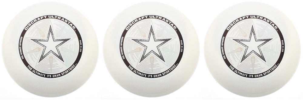 Discraft Ultra-Star front view showing white discs and official logo, reliable performance