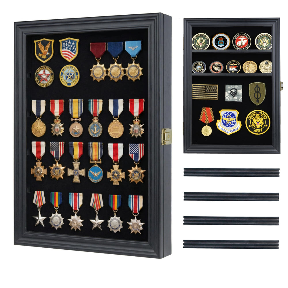 DisplayGifts front view of shadow box showing framed pins and UV protection