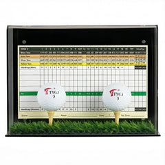 DisplayGifts scorecard back slot showing how a scorecard fits neatly behind the ball