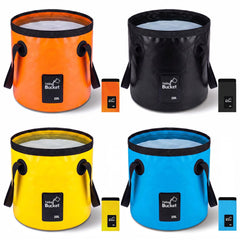 DIVINA VITAE front view of four colored collapsible buckets showing portability benefit