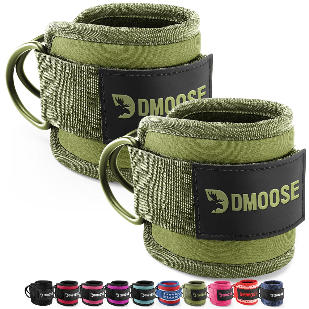 DMoose ankle strap front packaging showing pair and olive color benefit durability