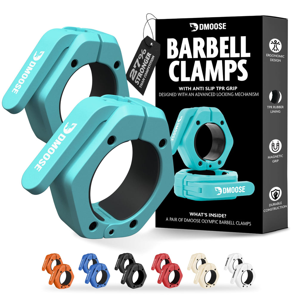DMoose Fitness front view of cyan collars showing quick-release benefit
