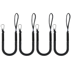 DockMoor front view of 4-pack black bungee dock lines showing quick mooring convenience