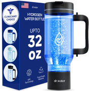 Dr.Water 32 oz front view showing sleek black bottle and label, convenient hydration