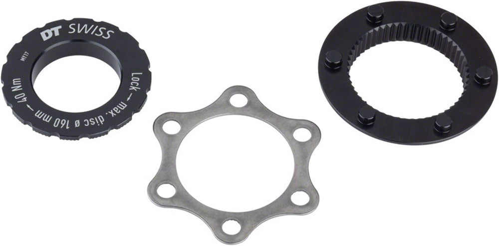 DT Swiss adapter front view showing six‑bolt rotor mounting advantage
