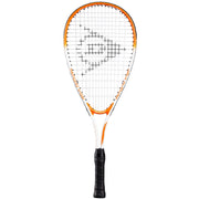 Dunlop Sports Play Junior racket front view showing orange white design and clear branding for visibility