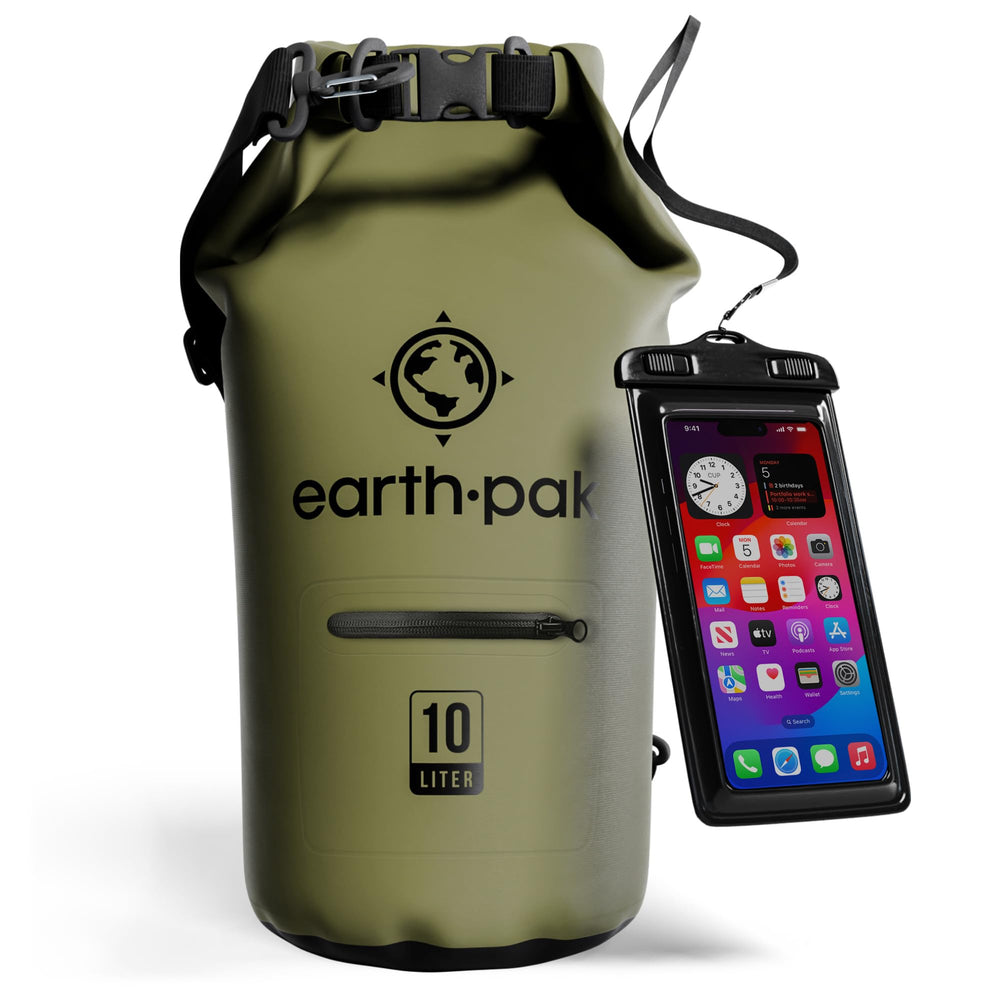 Earth Pak front view showing zippered pocket and organized quick access benefit