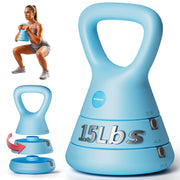 EAST MOUNT front view blue kettlebell showing compact 3-in-1 design and convenience